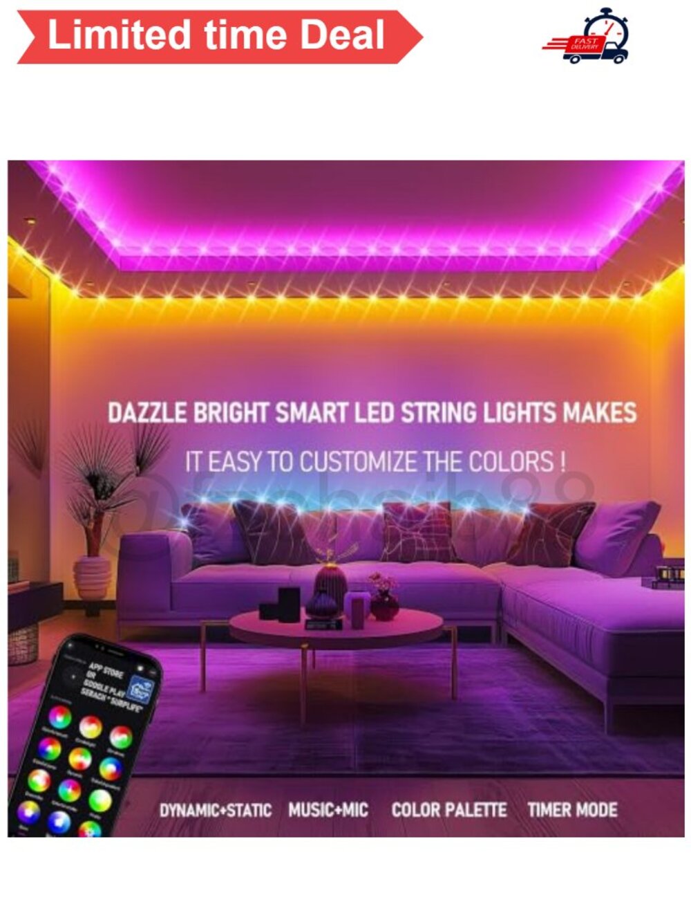 🎄 66FT Smart LED Color Changing String Lights Bluetooth App Remote IP44 - Picture 5 of 5